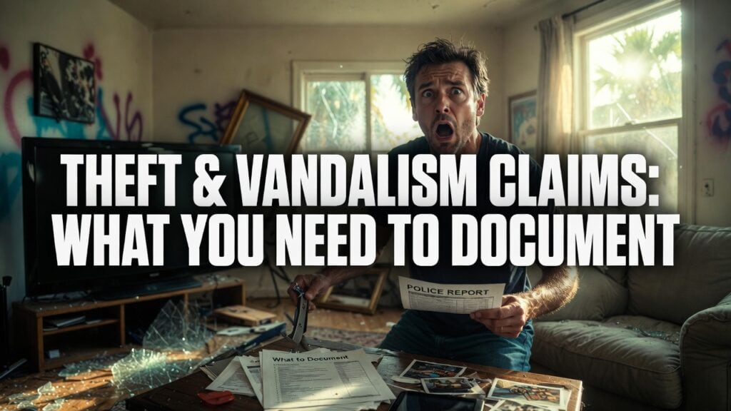 Florida theft and vandalism insurance claim homeowner reviewing police report and documenting property damage